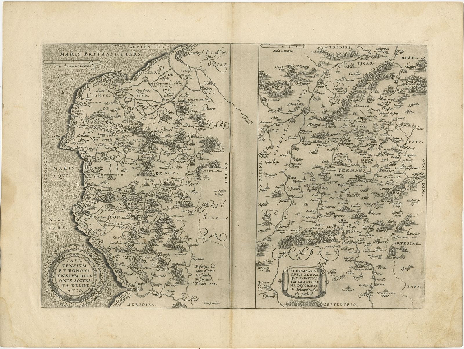 Antique Map Of The Region Of Calais And The Vermandois Region By Ortelius (C.1602)