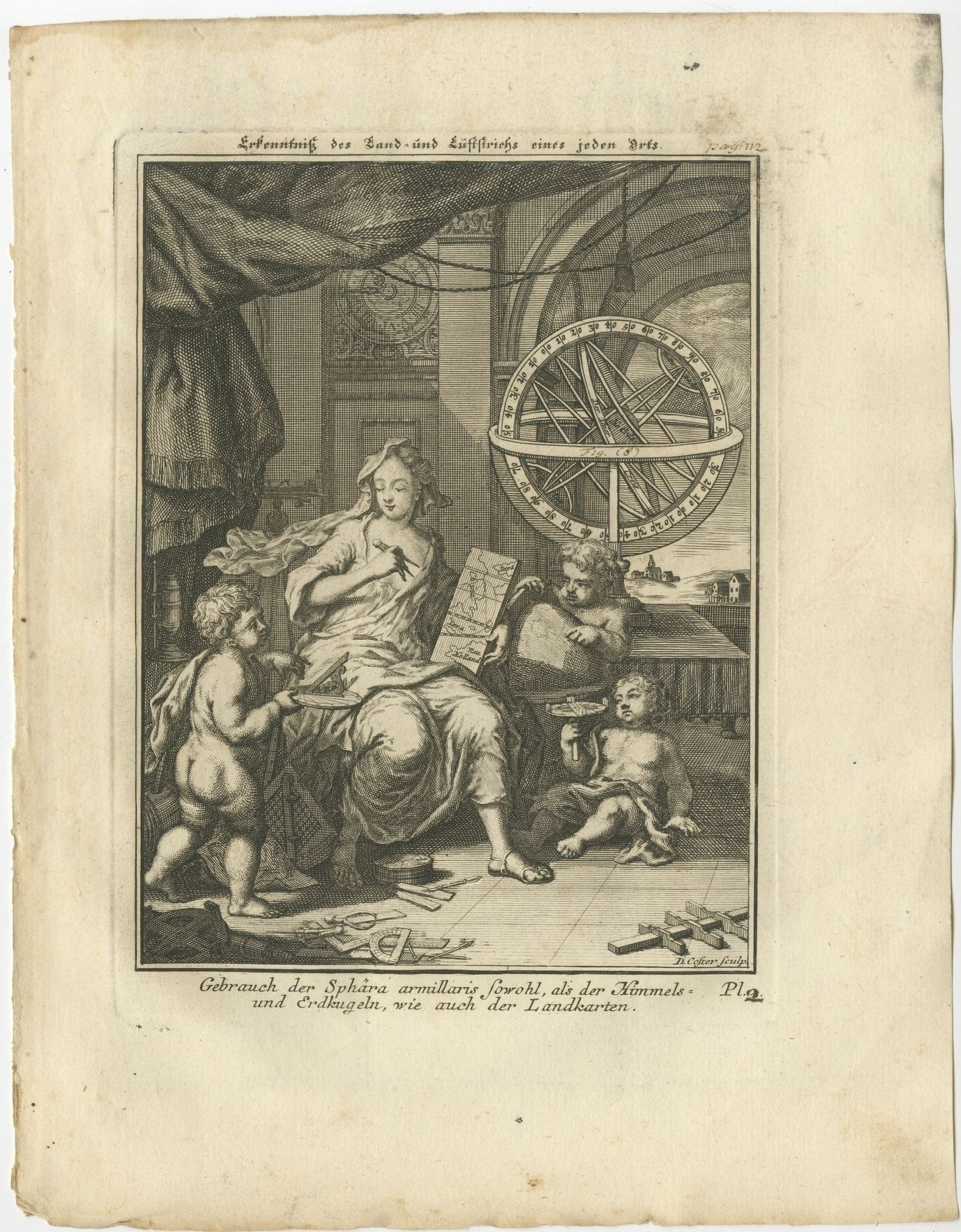Antique Print Of The Use Of An Armillary Sphere By Van Dùren (1749)