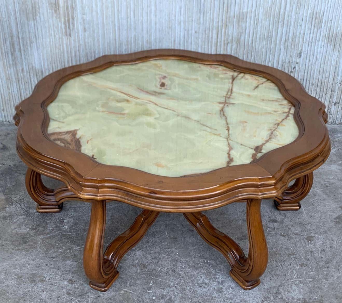 19th Green Onyx Fleur Form Top With Oak Legs Coffee Table photo furniture