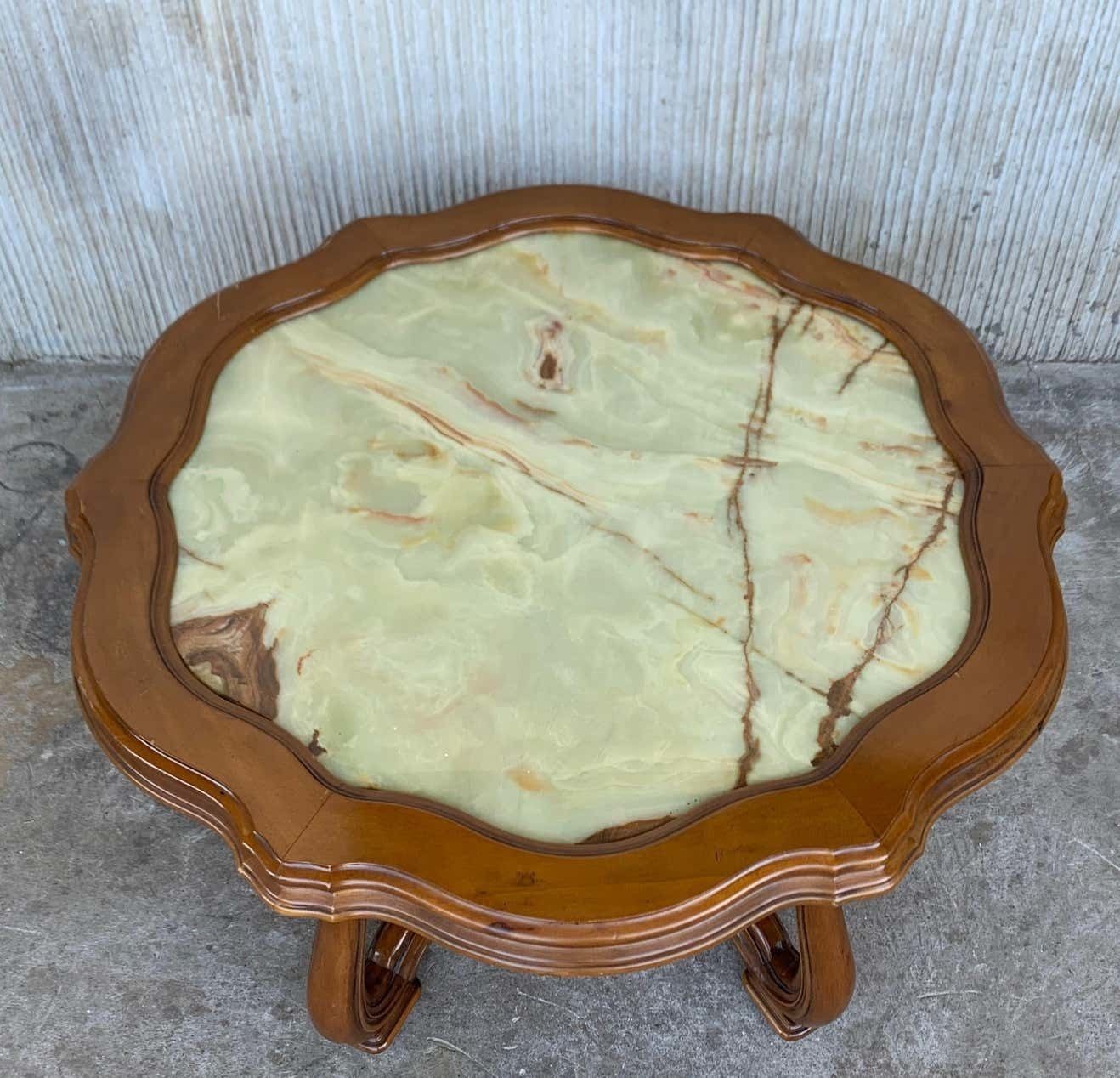 19th Green Onyx Fleur Form Top With Oak Legs Coffee Table photo for sale