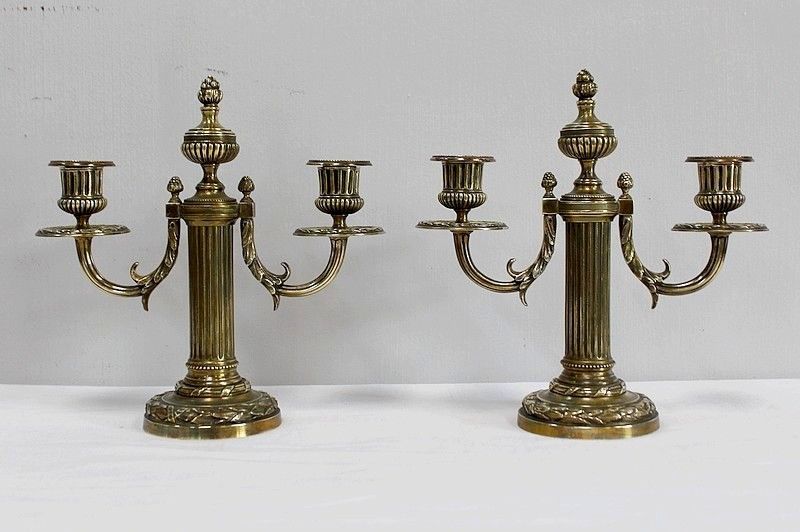 Pair Of Bronze Candlesticks, Louis XVI Style    2nd Half Of The 19th Century photo Home Decor