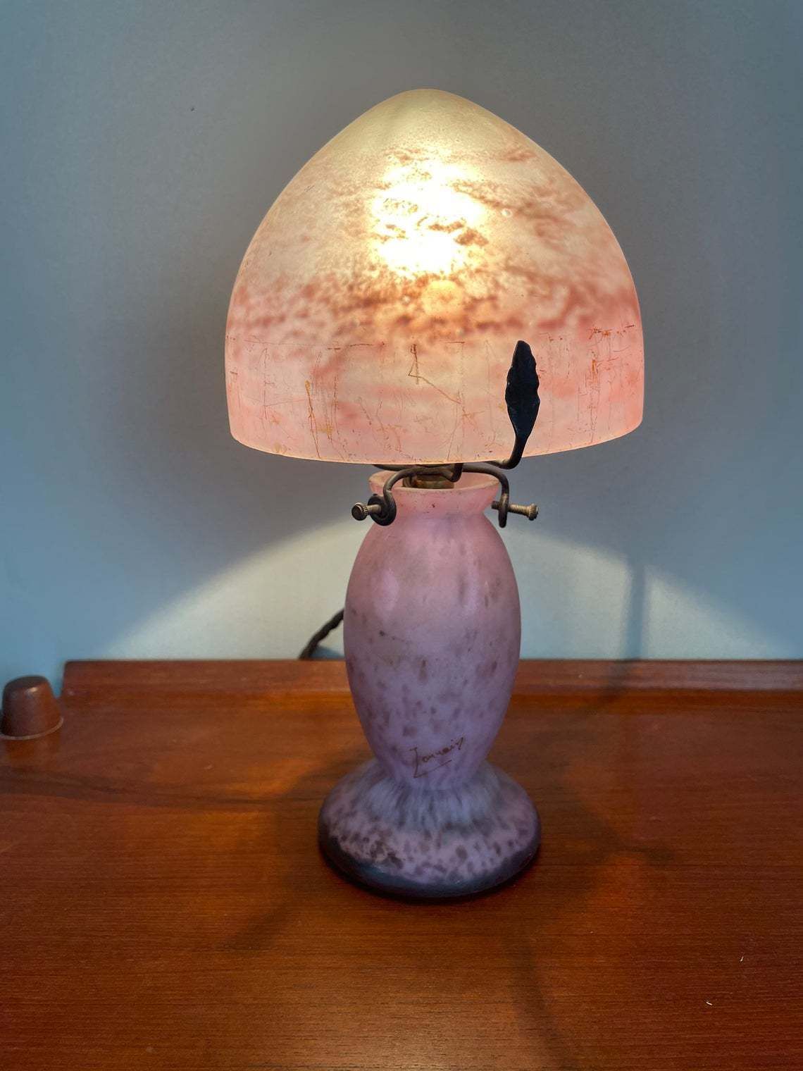 Daun For Lorraine Mushroom Lamp Very Rare 1920s Art Deco French Pink / Light /Art photo Lighting