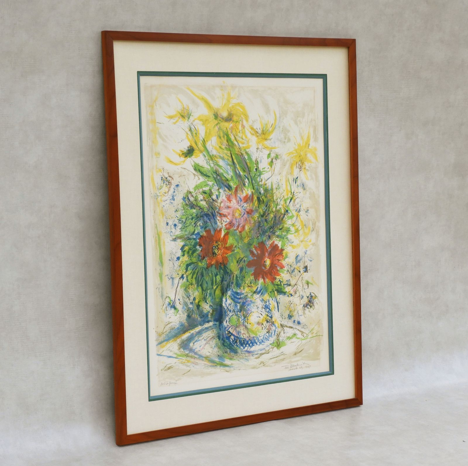 'Floral Still Life' 1967 Signed By Ira Moskowitz (1912 2001) Large Original Lithograph Print photo Art