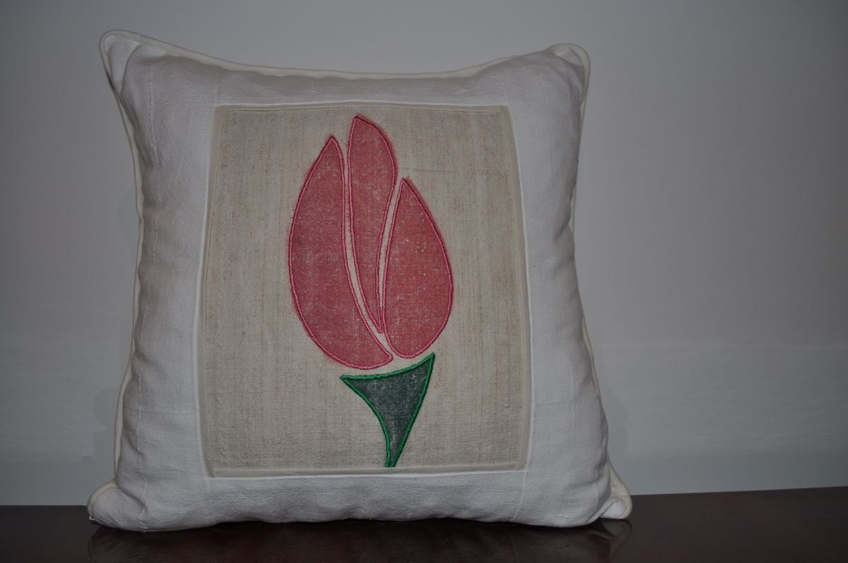 Vintage Tulip Patterned Cushion photo for sale