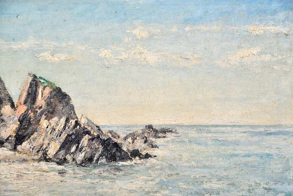 1950s British Coastal Scene Seascape Oil On Board Painting By Arthur E. Milne photo vintage