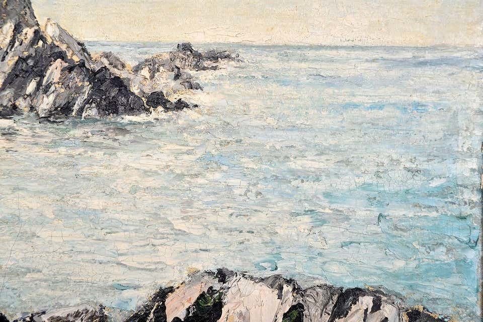 photo furniture 1950s British Coastal Scene Seascape Oil On Board Painting By Arthur E. Milne