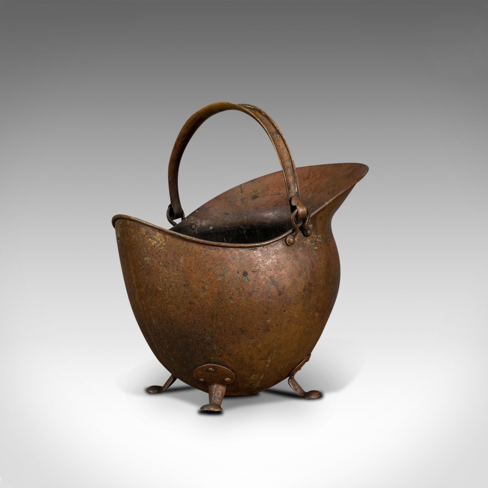 Antique Helmet Scuttle, English, Copper, Coal Basket, 1880 photo Home Fixtures