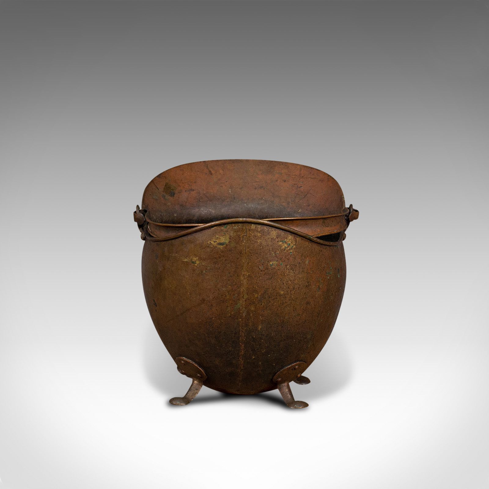 Antique Helmet Scuttle, English, Copper, Coal Basket, 1880 photo vinterior