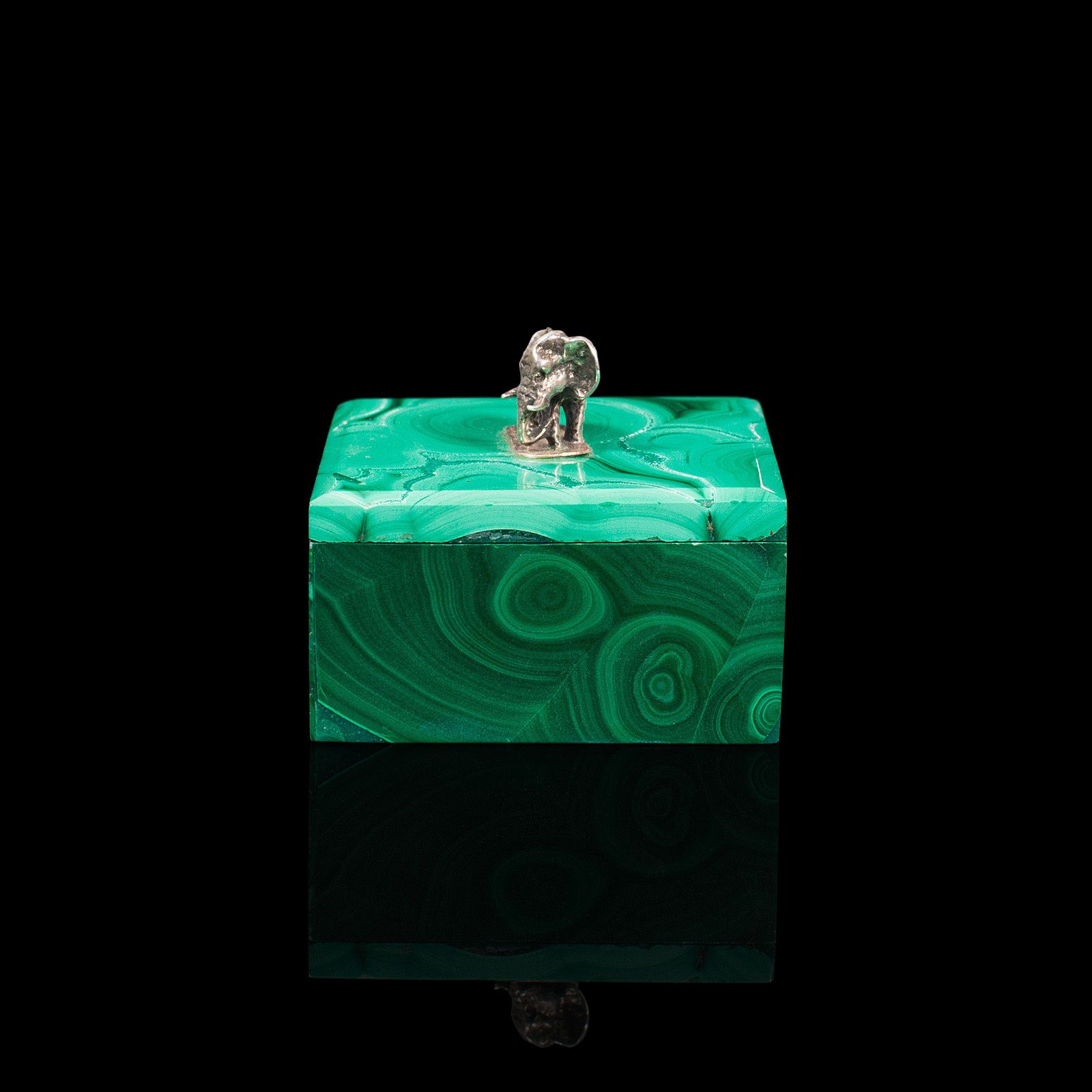 Small Antique Trinket Box, English, Malachite, Silver, Decorative, C1850 photo vintage