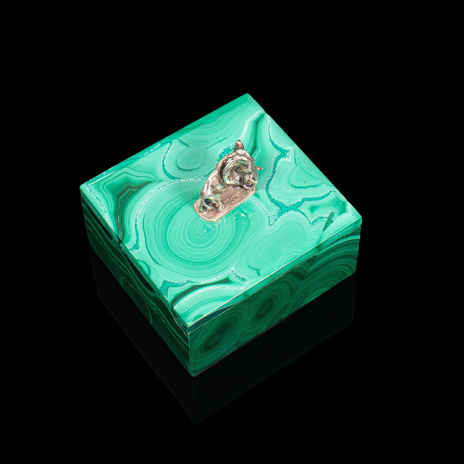 photo for sale Small Antique Trinket Box, English, Malachite, Silver, Decorative, C1850