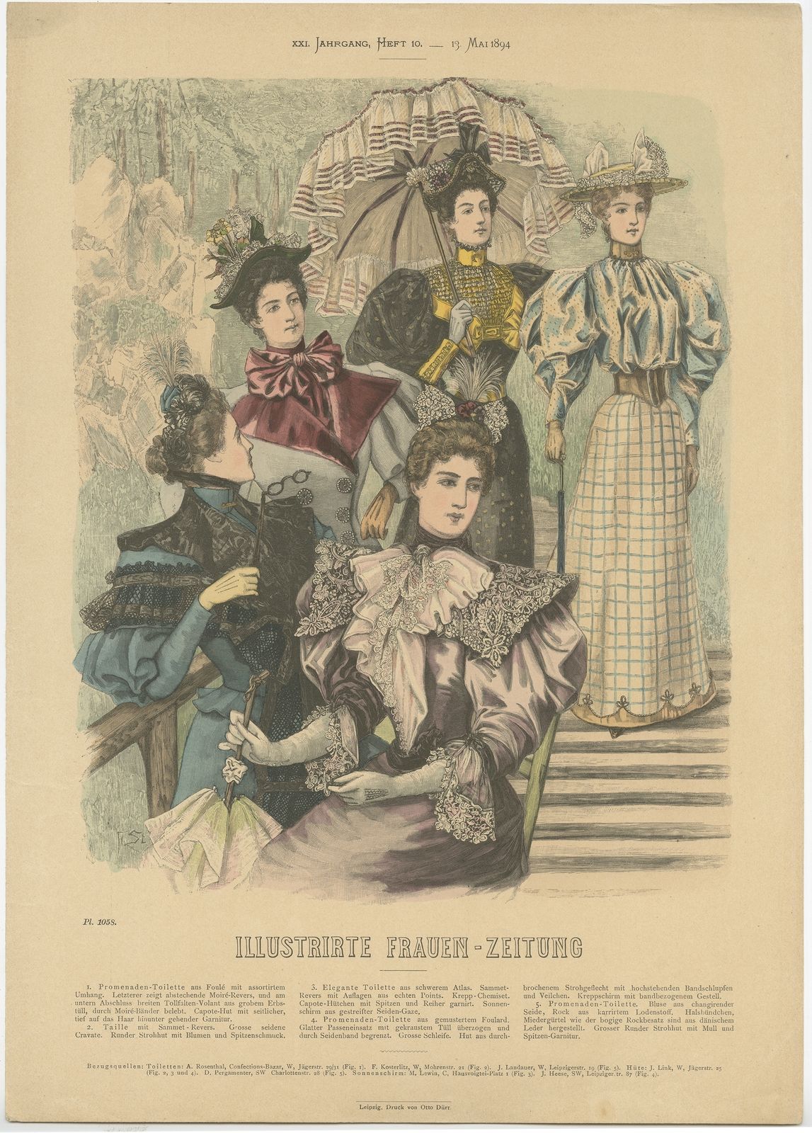 Pl. 1058 Antique Fashion Print By Dürr (1894)