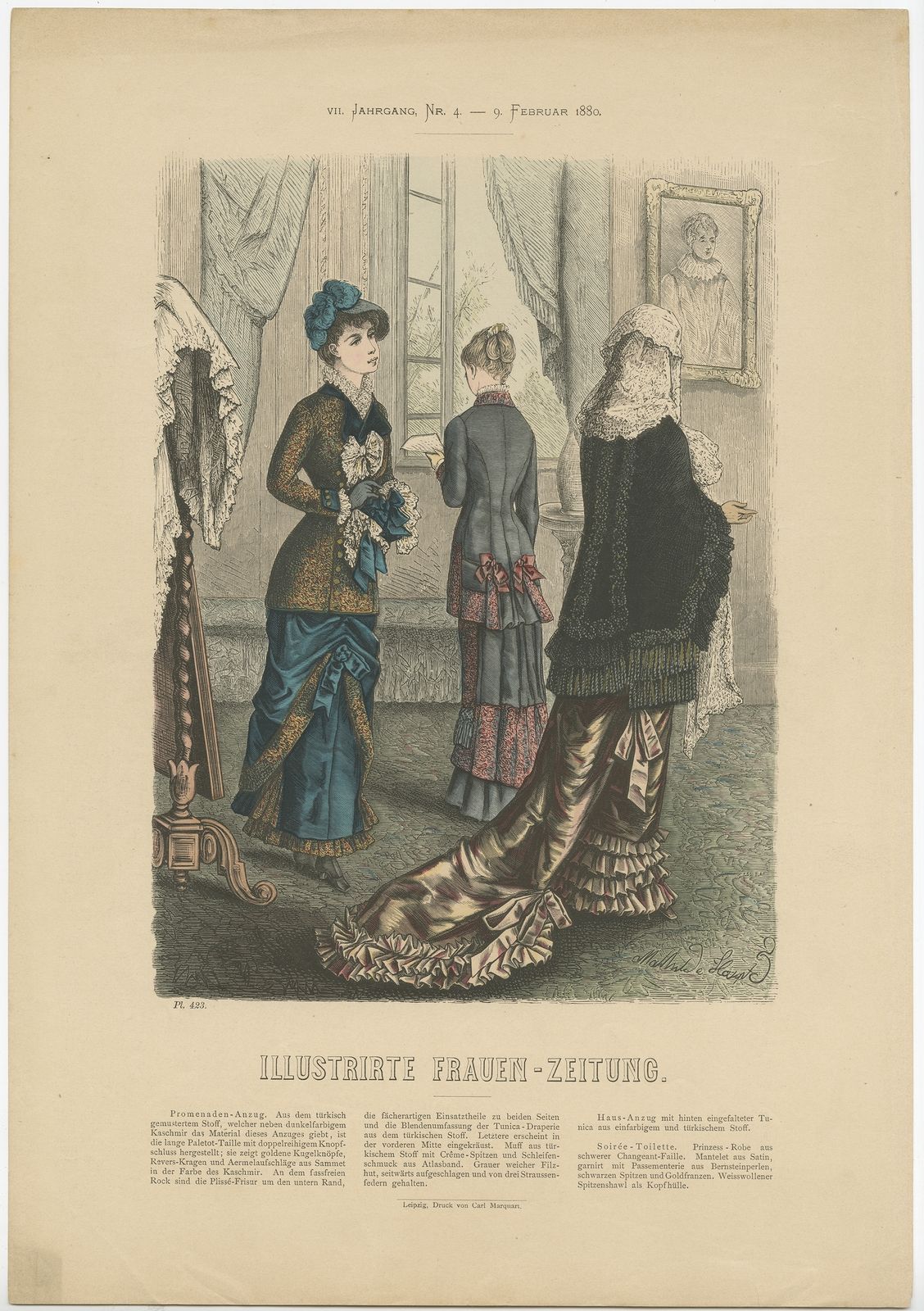 Pl. 423 Antique Fashion Print By Marquart (1881)