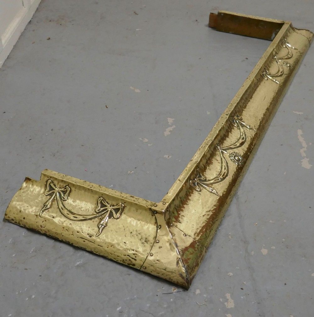 Large Arts Nouveau Victorian Brass Fender photo vinterior