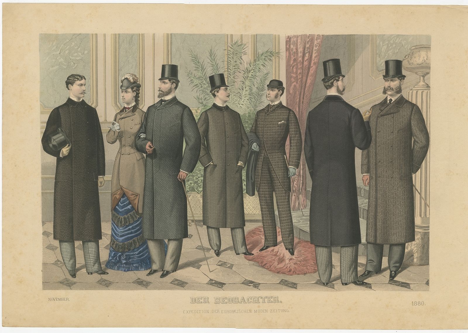 Antique Print Of Fashion In November 1880 By Klemm & Weiss (C.1900)
