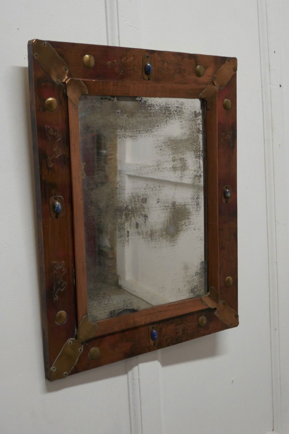 Country Made Art Nouveau Style Folk Art Copper Mirror photo furniture