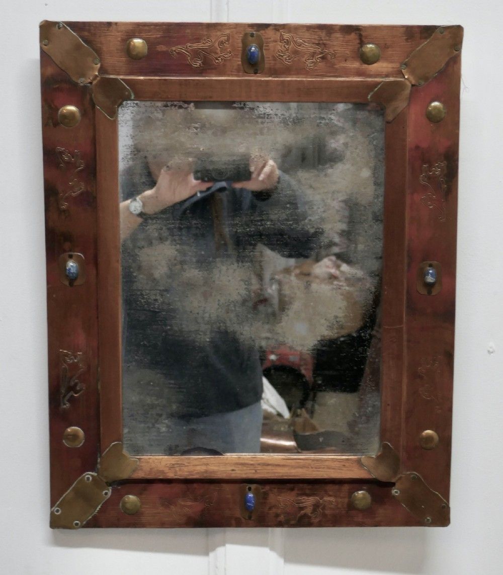 Country Made Art Nouveau Style Folk Art Copper Mirror photo 474.0
