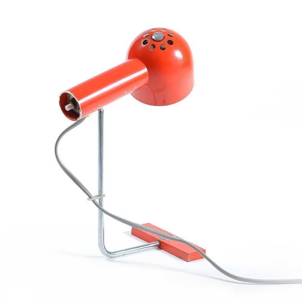 410.0 Pair Of Red Metal & Chrome Table Lamps By Josef Hurka For Napako Circa 1960 photo