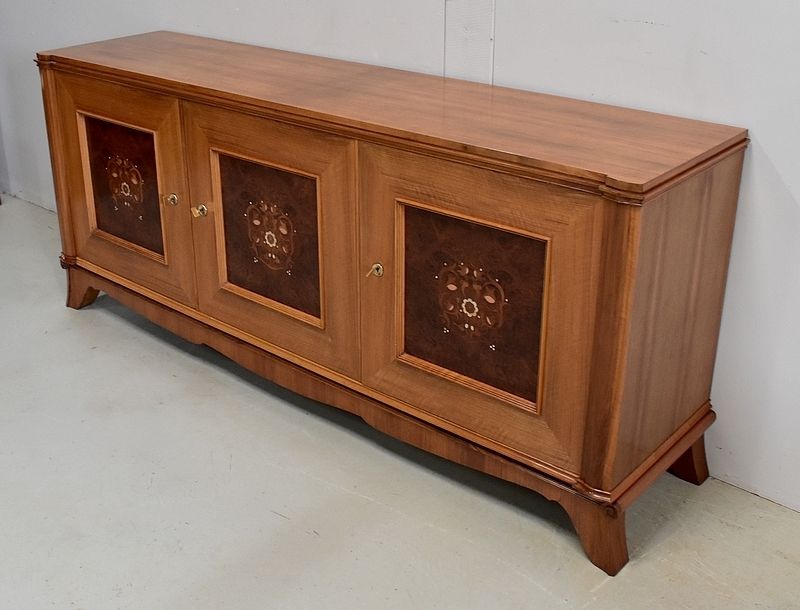 Walnut Sideboard, J. Leleu Taste, Mid 20th Century photo for sale