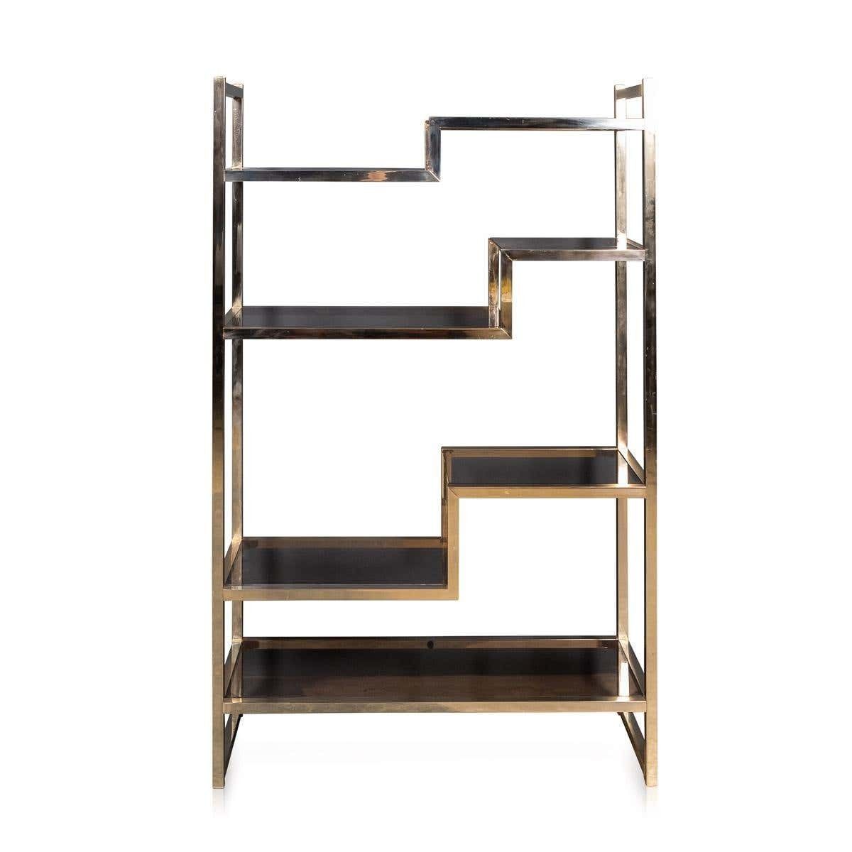 20th Century Italian Brass & Smokey Glass Etagere Shelves C1970
