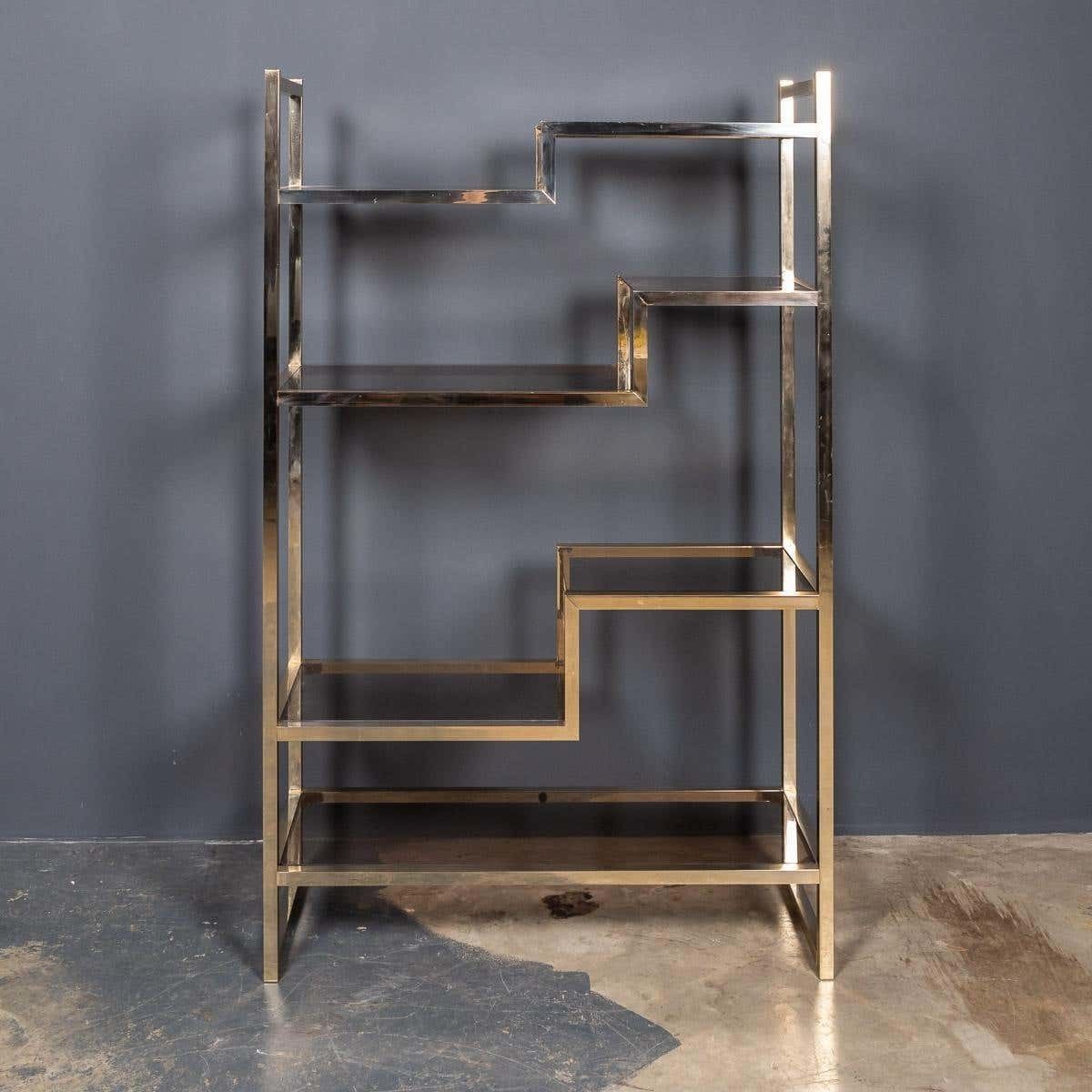 20th Century Italian Brass & Smokey Glass Etagere Shelves C1970 photo furniture