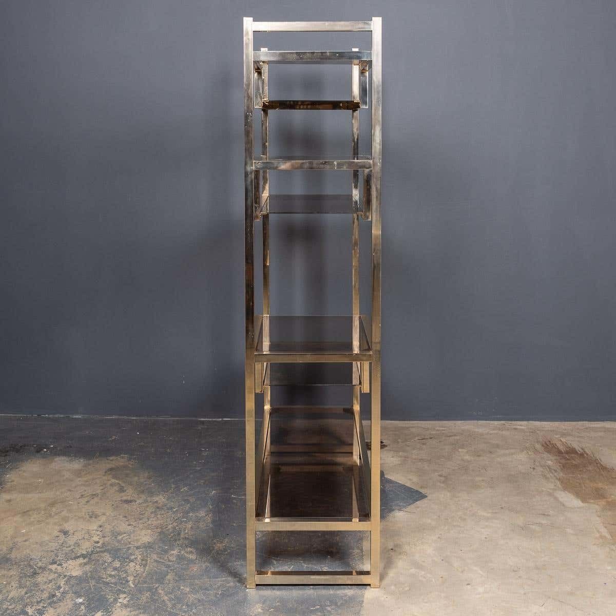 20th Century Italian Brass & Smokey Glass Etagere Shelves C1970 photo Furniture