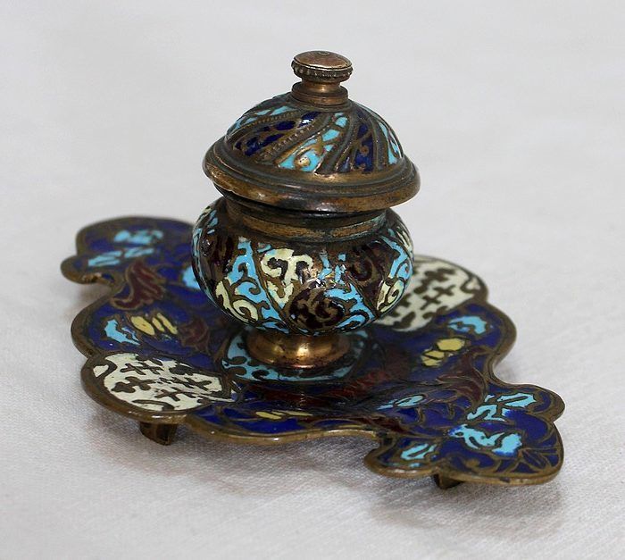 Small Inkwell In Bronze And Cloisonné Enamels   Nineteenth photo for sale
