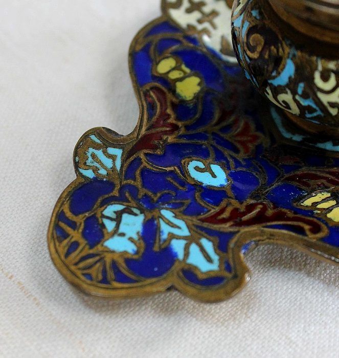 photo for sale Small Inkwell In Bronze And Cloisonné Enamels   Nineteenth
