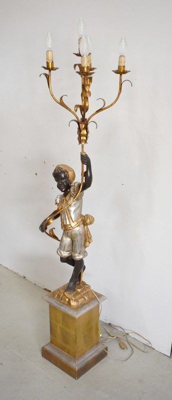 Nubian Carved Wood Torchiere Holder, Venetian Taste   1st Part 20th Century photo Lighting