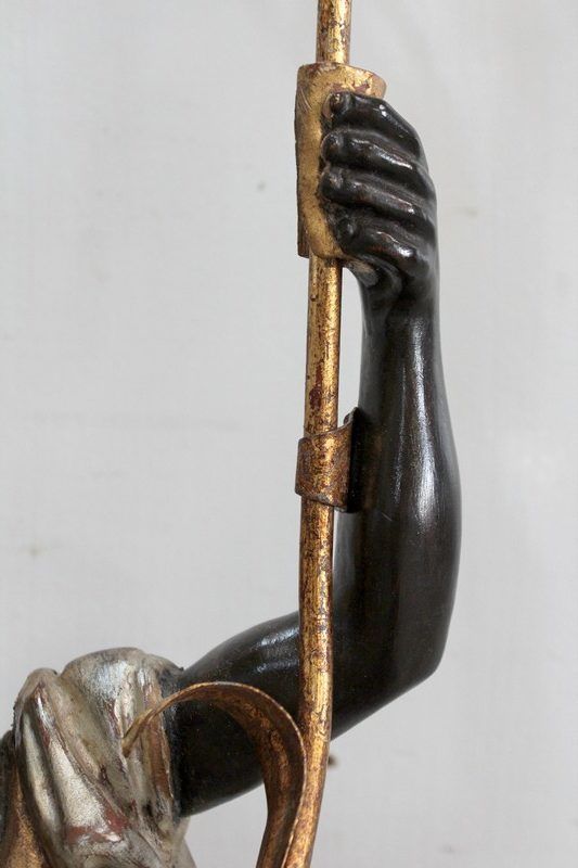 2124.89 Nubian Carved Wood Torchiere Holder, Venetian Taste   1st Part 20th Century photo