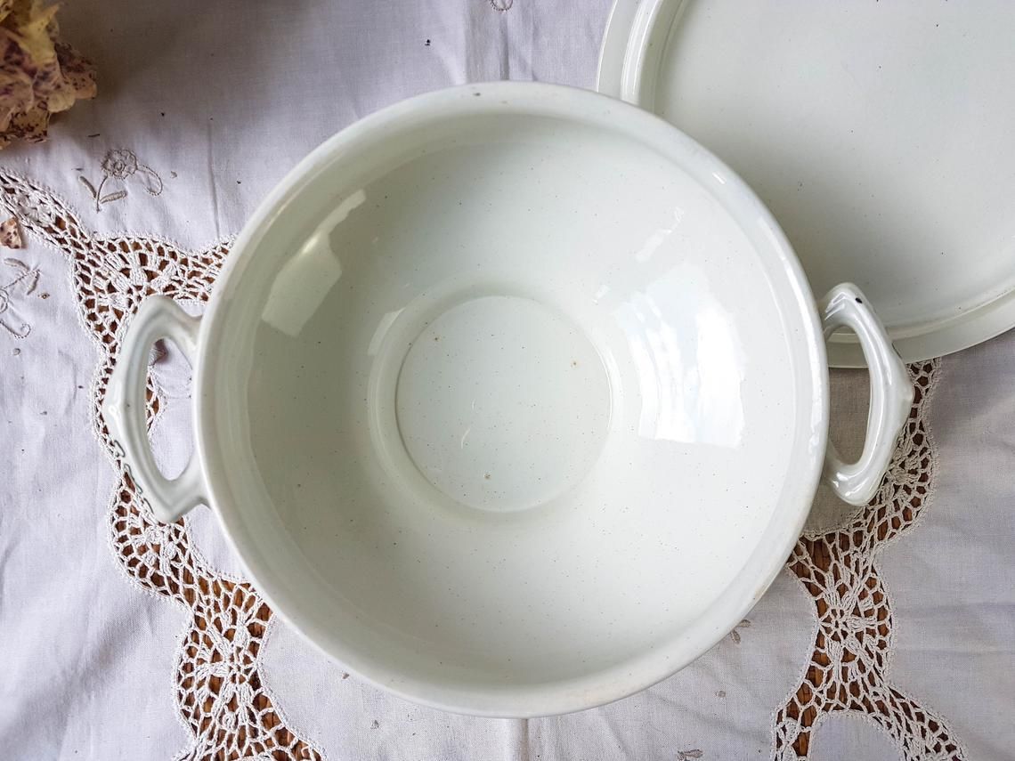 photo furniture Saint Amand Soup Tureen "5006" Iron Earth Tureen Blue Green Decor ~ Old Dish ~ French Antique Transferware