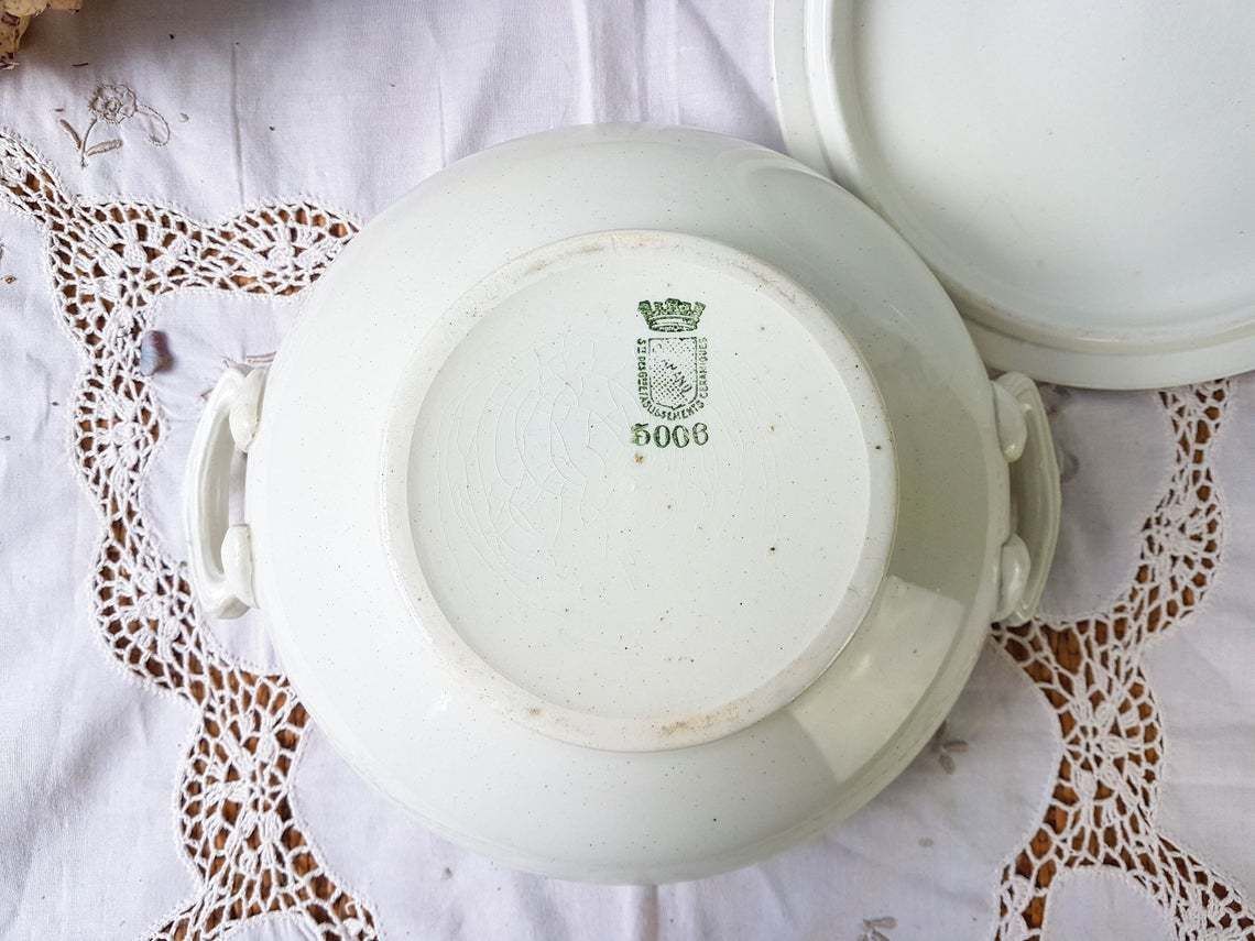 photo for sale Saint Amand Soup Tureen "5006" Iron Earth Tureen Blue Green Decor ~ Old Dish ~ French Antique Transferware