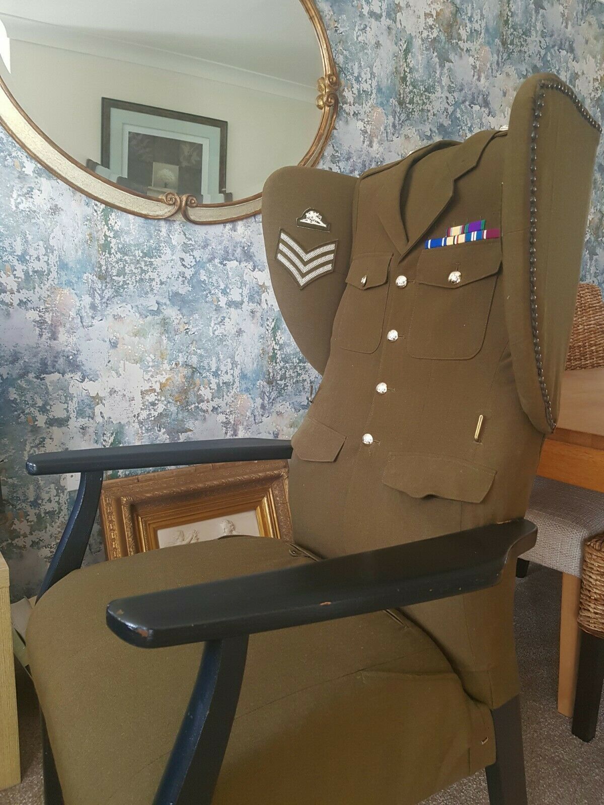 A Vintage Army Regimental Parker Knoll Upholstered Armchair Royal Artillery photo 395.0