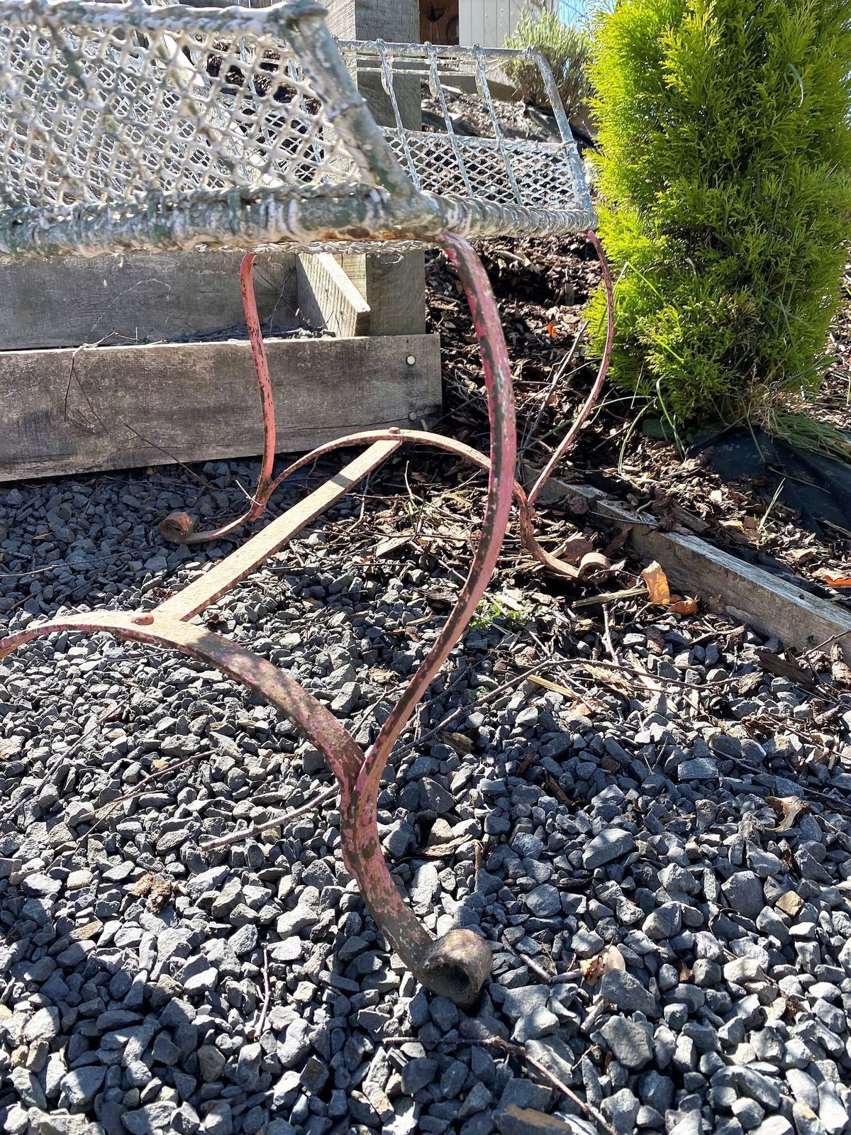 photo for sale A Rare 1920s Wirework Garden Seat With Scroll Wrought Iron Feet