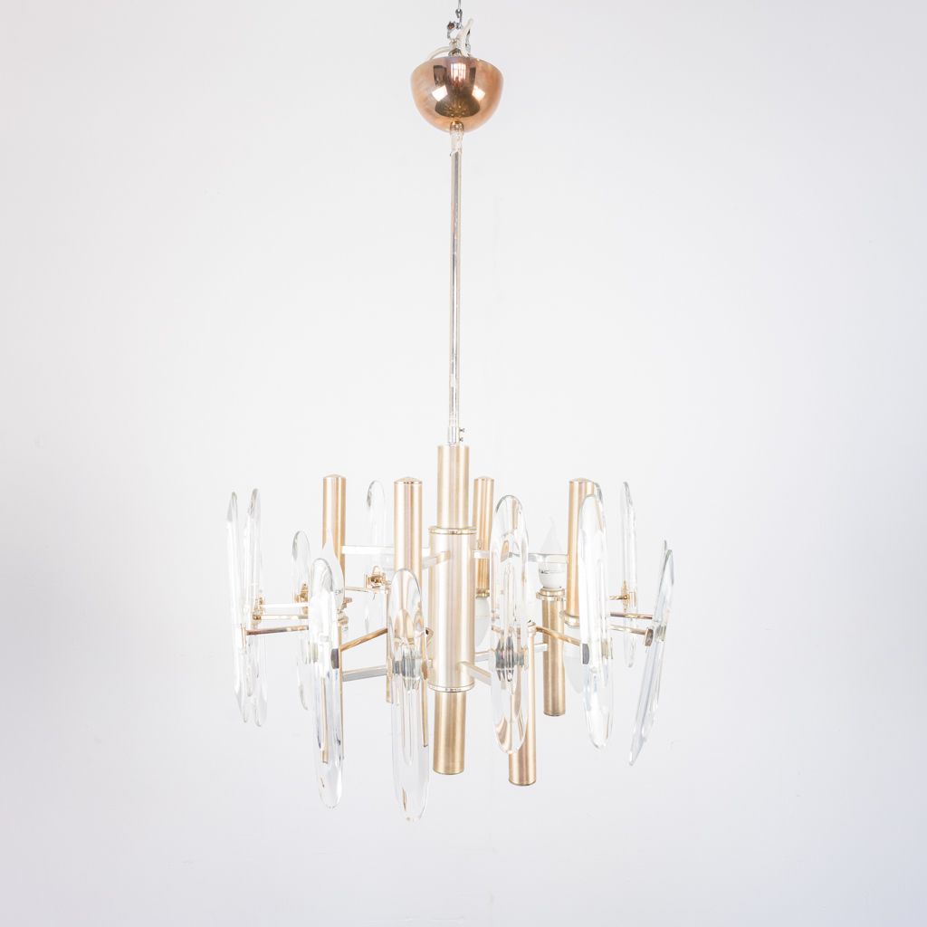 Six Light Golden Metal Chandelier Sciolari 70s Design photo furniture
