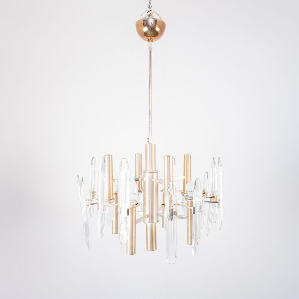 Six Light Golden Metal Chandelier Sciolari 70s Design photo for sale