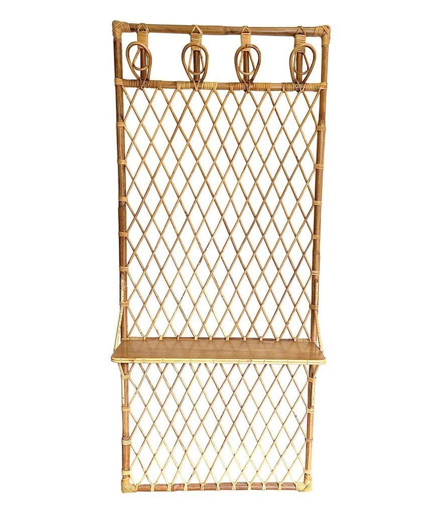 1970s French Riviera Rattan And Bamboo Coat Rack With Wooden Shelf photo for sale