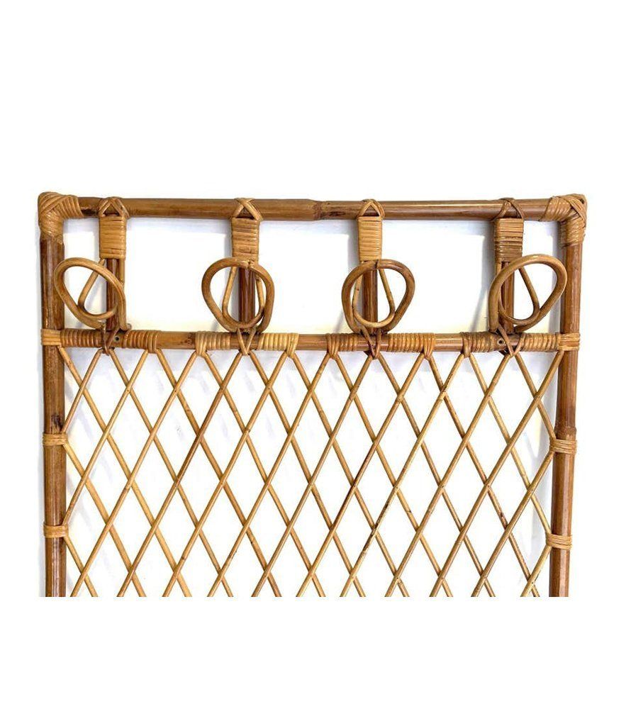1970s French Riviera Rattan And Bamboo Coat Rack With Wooden Shelf photo 1150.0