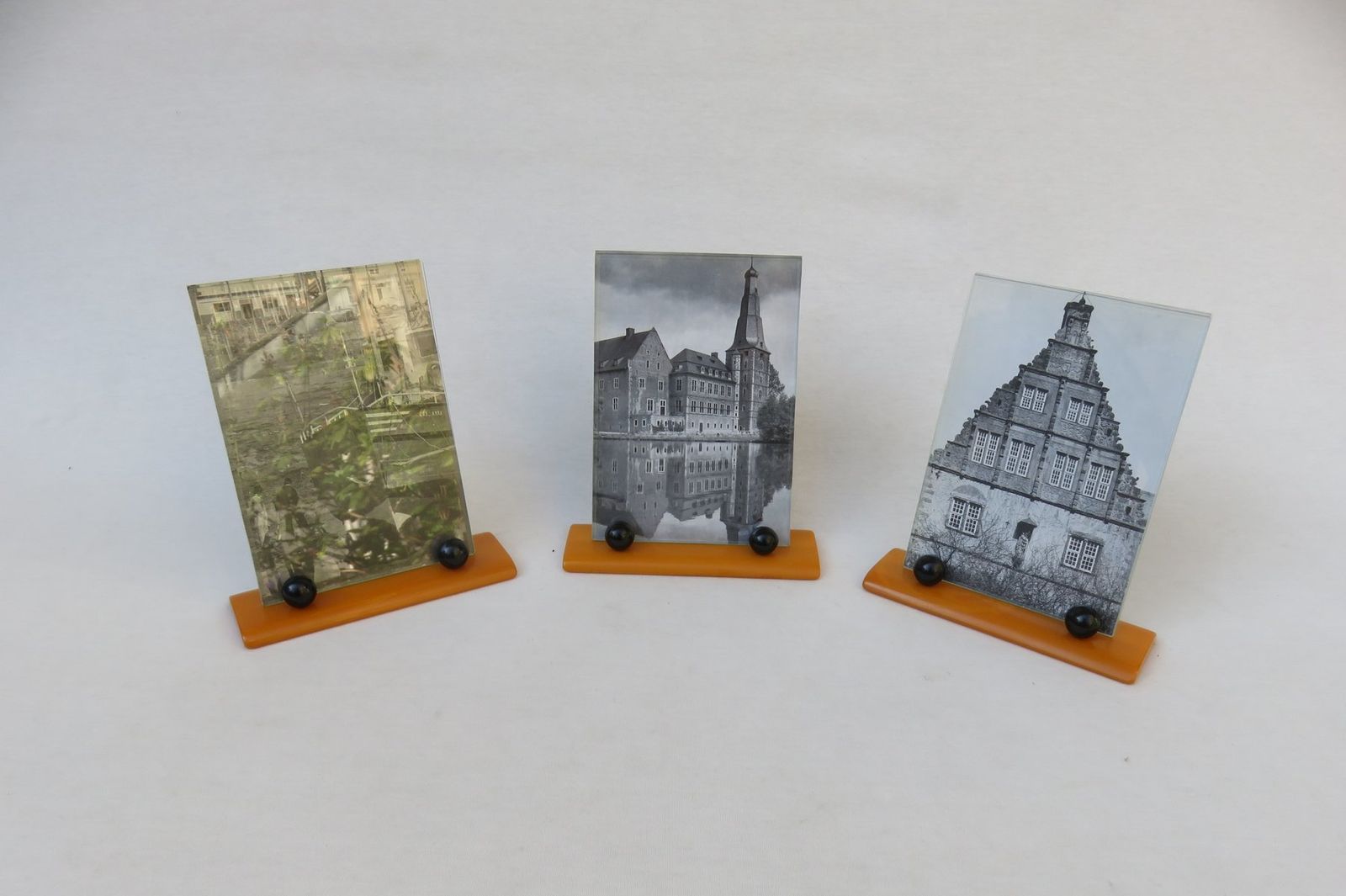 Art Deco English Picture Frames, Catalin Amber, Black, Set Of 3