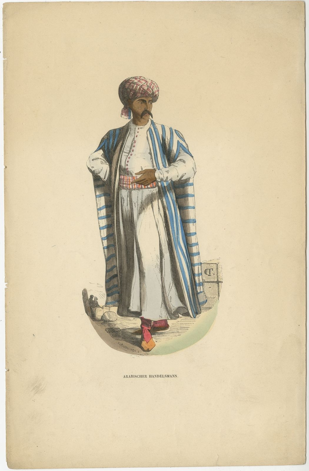 Antique Print Of An Arabian Merchant By Berghaus (C.1845)