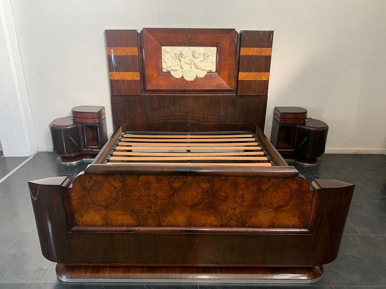 Bed And Bedside Tables In Rosewood, Walnut And Carved Cherubs, 20s photo furniture