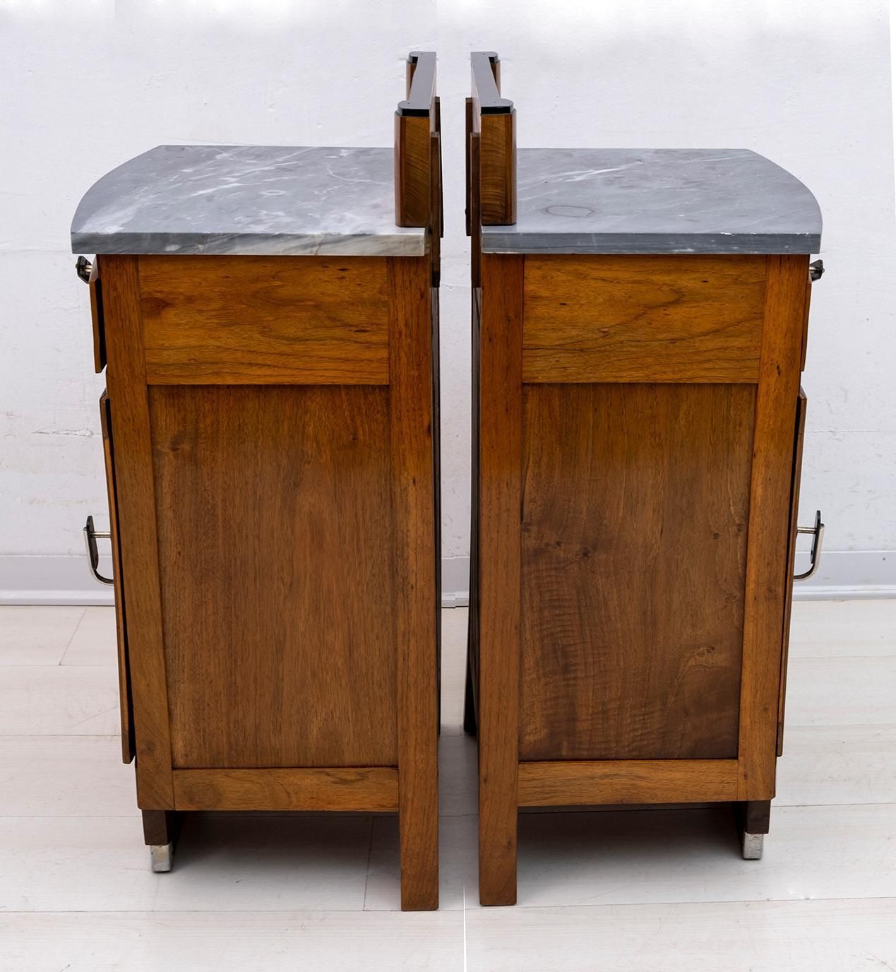 Pair Of Art Dèco Italian Walnut And Grafite Gray Marble Bedside Tables, 1920s photo Furniture