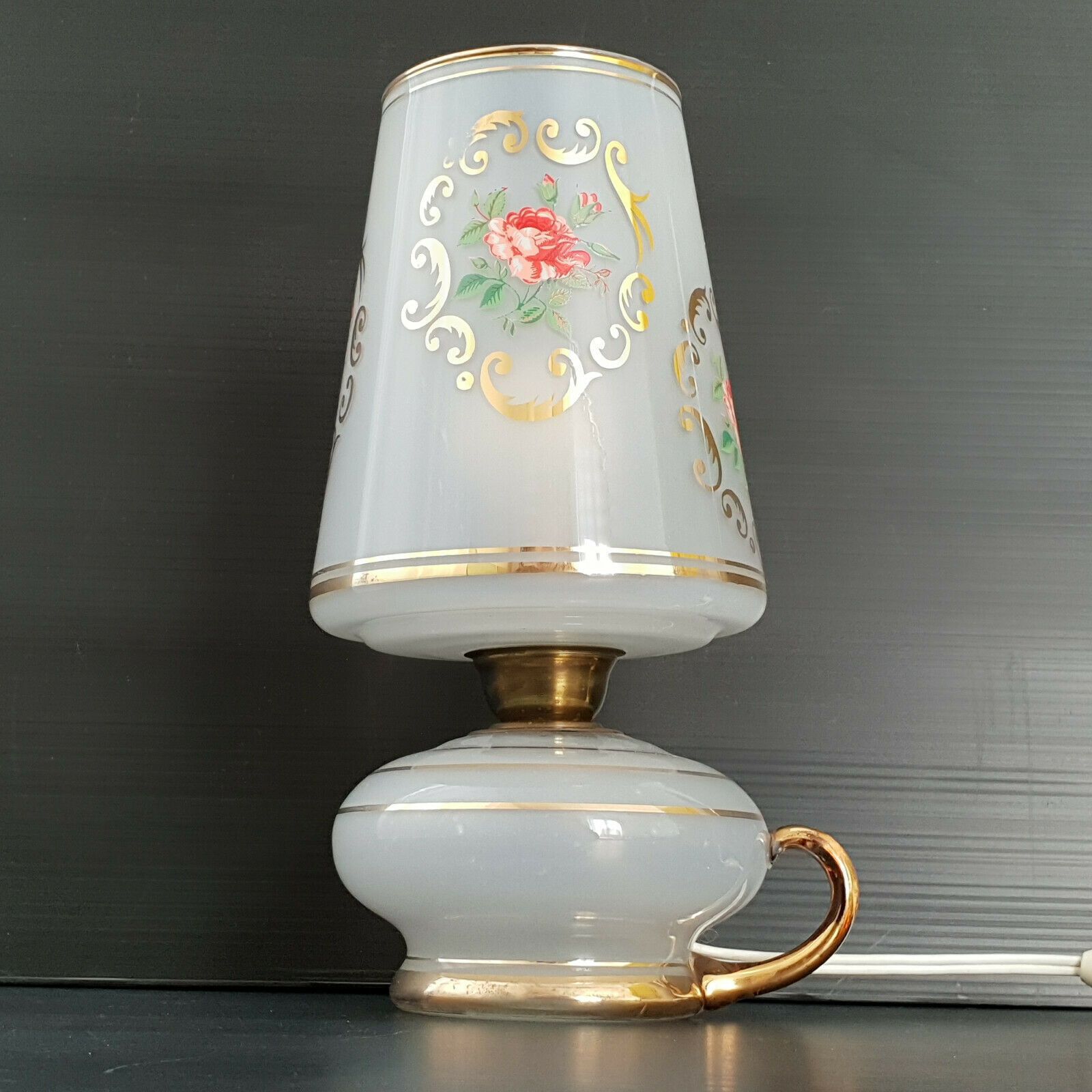 Vintage 1970 Lamp In Glass With Flower Decoration 70s 70s 1970s