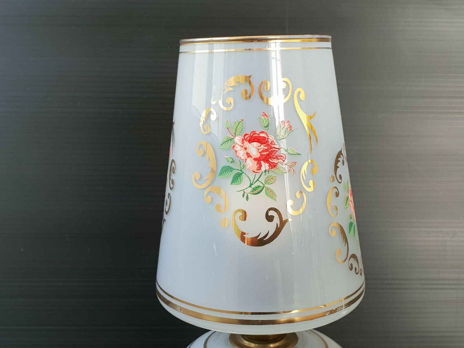 Vintage 1970 Lamp In Glass With Flower Decoration 70s 70s 1970s photo Lighting
