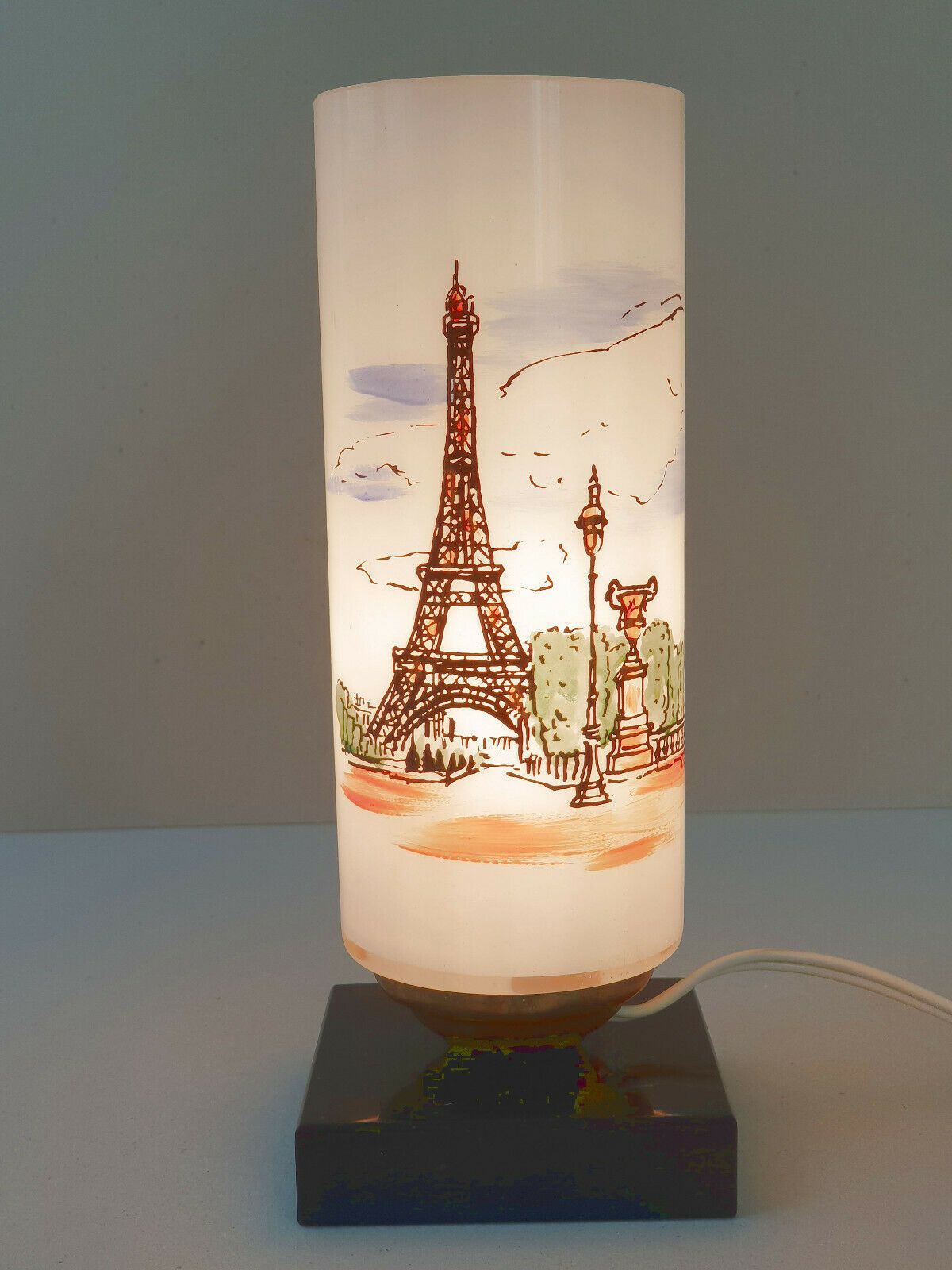 Vintage 1960 Lamp In Marble & Glass Decoration Tour Eiffel Paris 60s 1960s photo furniture