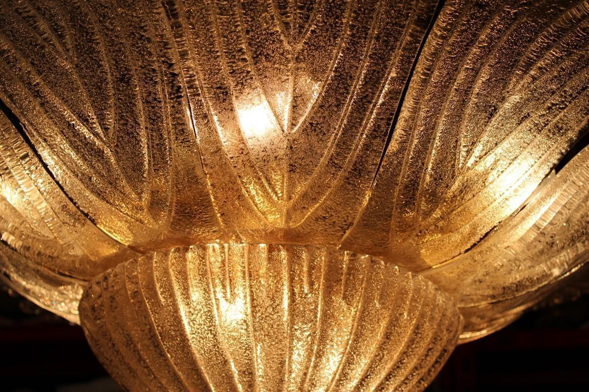 Big Pair Round Murano Ceiling Lamp Italian Design Flowers Dew Glass Gold photo Lighting