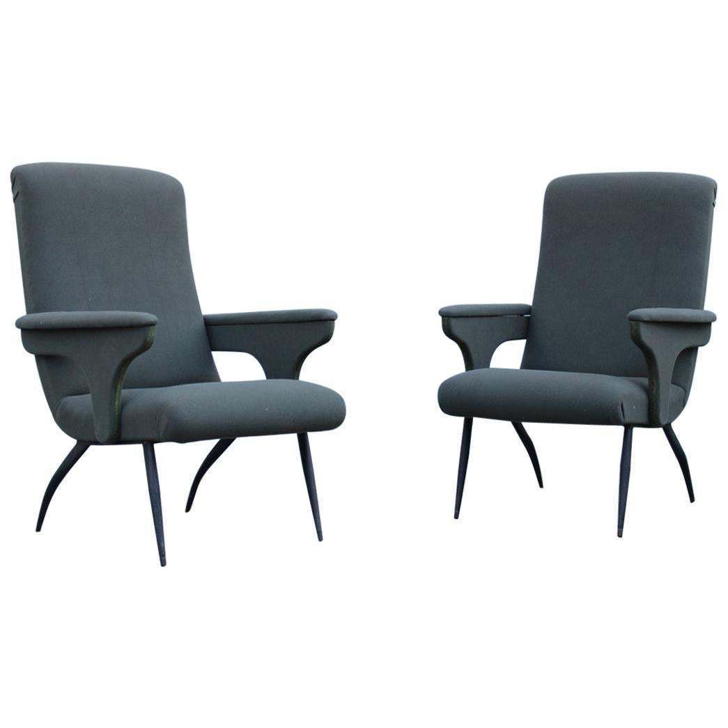 Pair Mid Century Gigi Radice For Minotti Italian Design 1950s Green Fabric