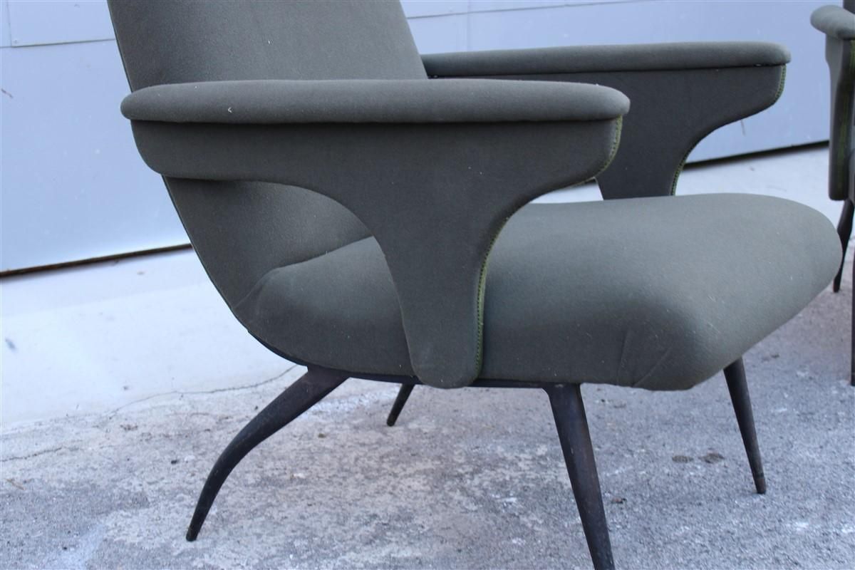Pair Mid Century Gigi Radice For Minotti Italian Design 1950s Green Fabric photo Furniture