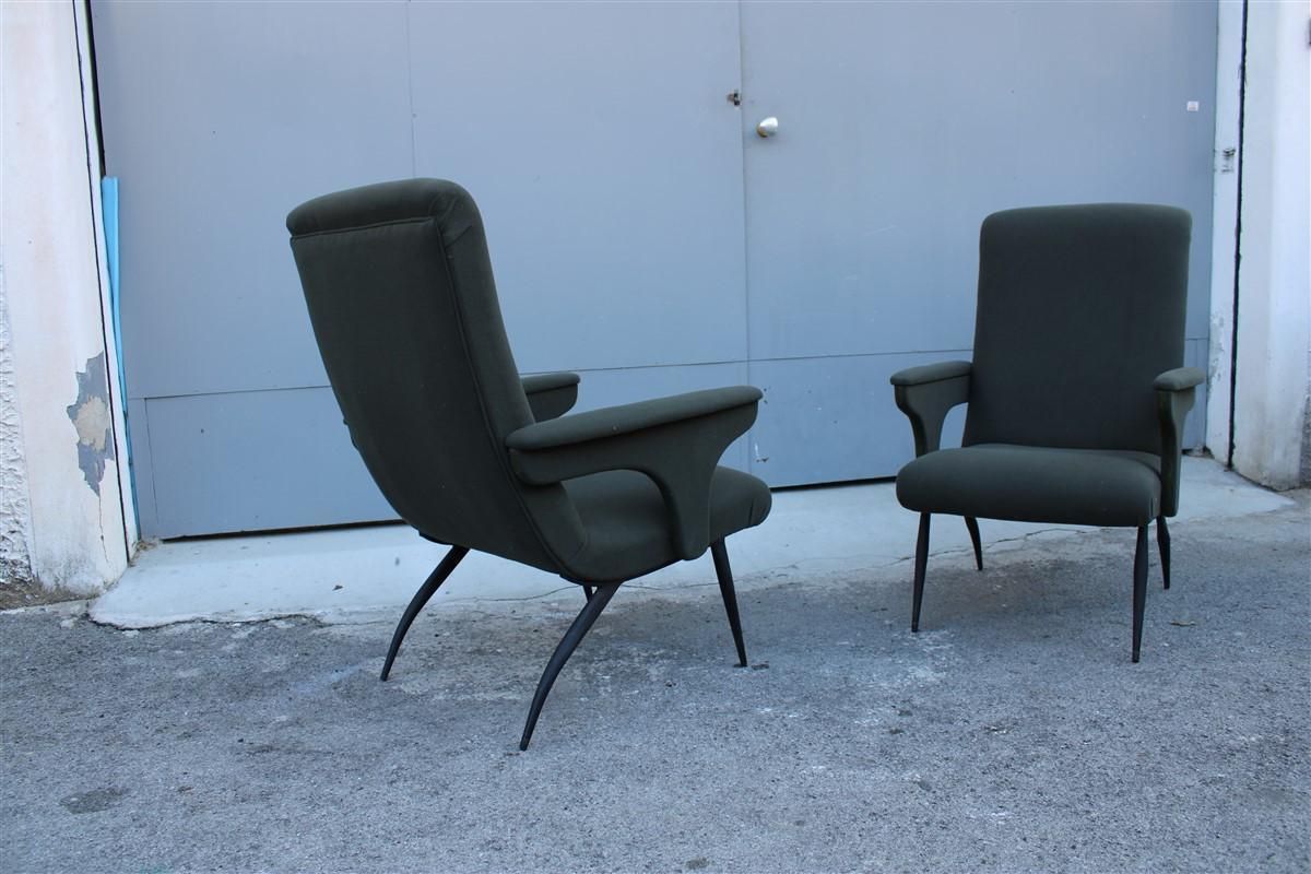 Pair Mid Century Gigi Radice For Minotti Italian Design 1950s Green Fabric photo 4963.0