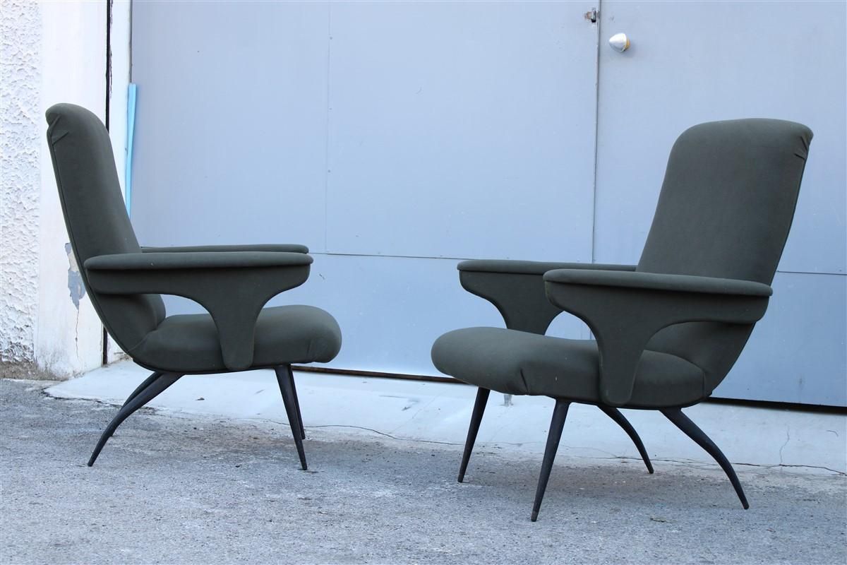 Pair Mid Century Gigi Radice For Minotti Italian Design 1950s Green Fabric photo vintage