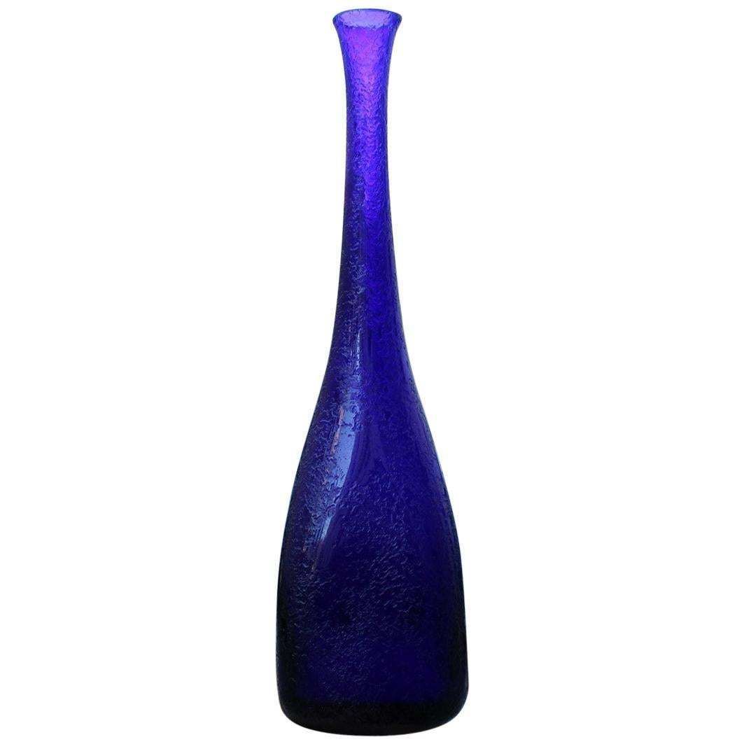 Seguso Corroded Cobalt Blue Vase In The Shape Of A Bottle, 1960s